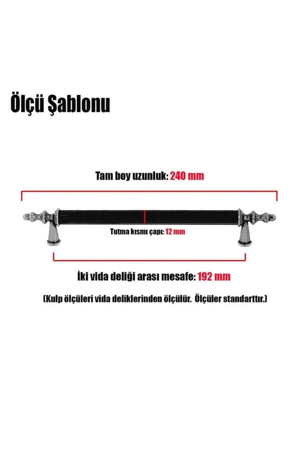 Lüx Ovacık Çekmece Dolap Kapak Kulpu Kulbu 192 Mm Mat Siyah Metal Kulp 10 Adet - 3