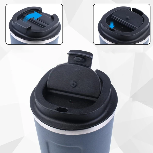 Sunup Paslanmaz Çelik 380 Ml Vakumlu Kapaklı Termos Kupa Oto Araç Tipi Kamp Termosu 6-12 Saat Sıcak Soğuk Termos - 2