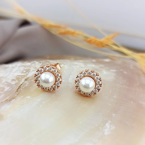 VAOOV 925 Ayar Gümüş Yuvarlak Taşlı İnci Küpe - Resim 6