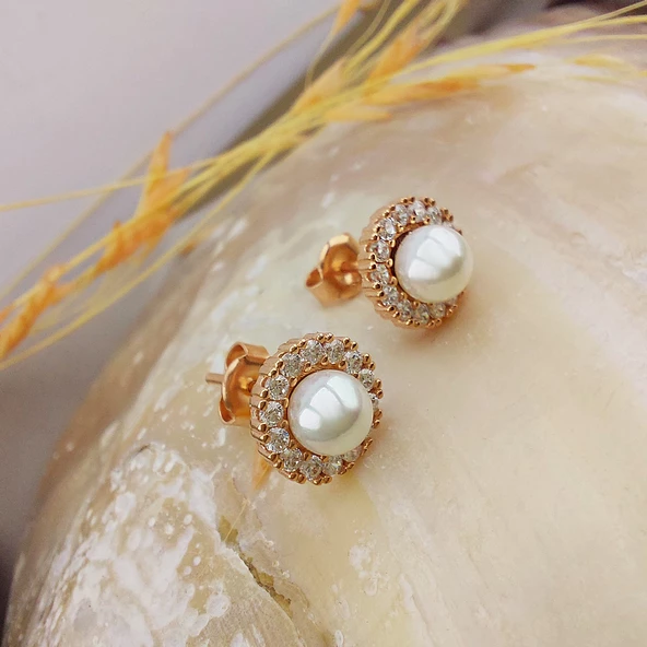 VAOOV 925 Ayar Gümüş Yuvarlak Taşlı İnci Küpe - Resim 8