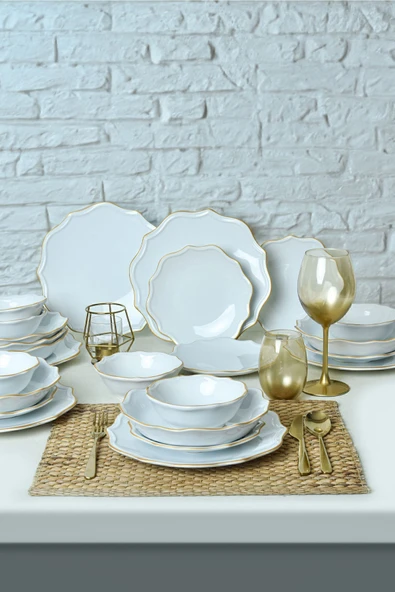 Keramika Beyaz Gold Fileli Romeo Yemek Takımı 24 Parça 6 Kişilik - 3