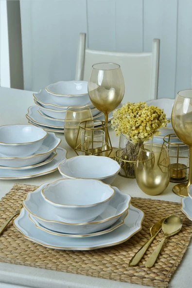 Keramika Beyaz Gold Fileli Romeo Yemek Takımı 24 Parça 6 Kişilik - 2