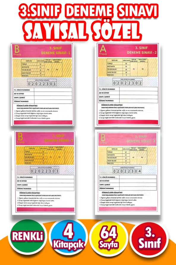 3.Sınıf Deneme Sınavı - 4 Kitapcık