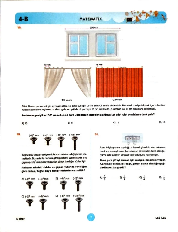 8.Sınıf LGS Deneme Sınavı - Sayısal Bölüm - 4 Kitapcık - 2