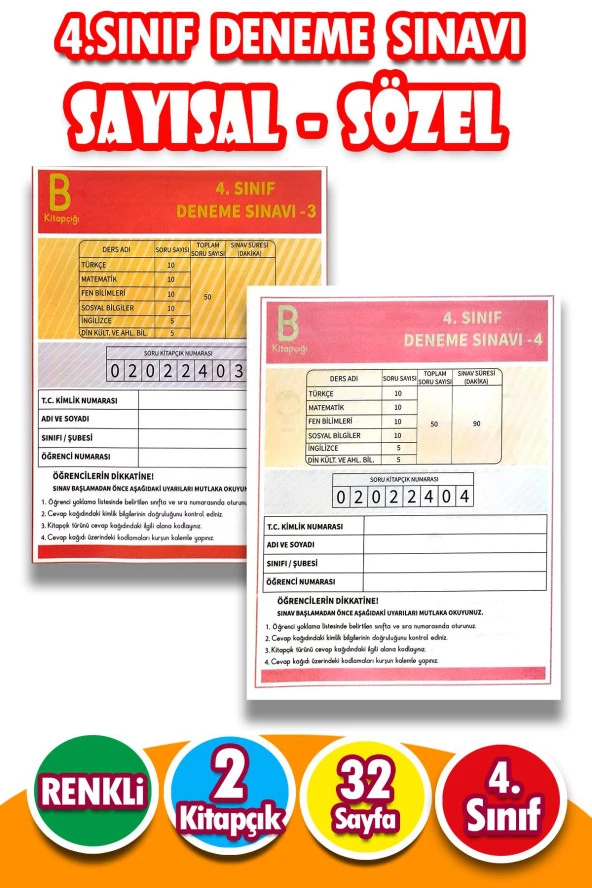 4.Sınıf Deneme Sınavı - 4 Kitapcık