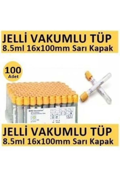 100 Adet Kan Alma Tüpü, Vakumlu Jelli, Sarı Kapak 8.5ml 16x100mm, Bd Vacutainer SST 2 Advance Plus