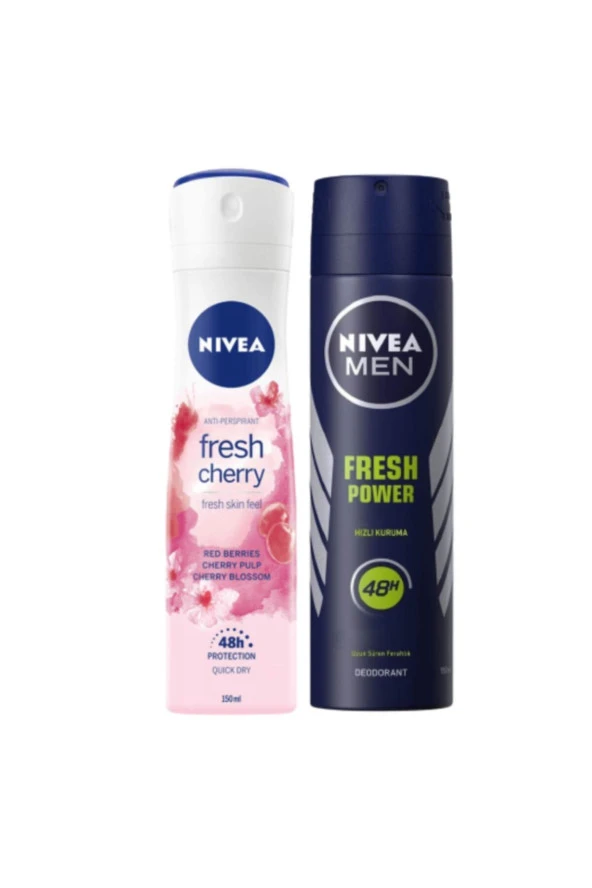 Nivea Fresh Cherry Kadın Deosprey 150 Ml + Fresh Power Erkek Deosprey 150 Ml 2 Li Set