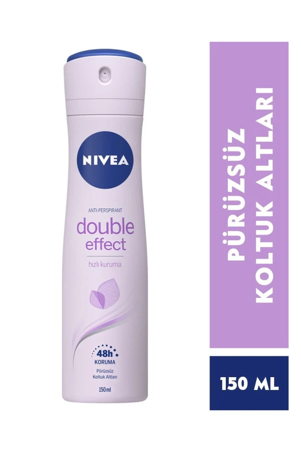 Nivea Kadın Sprey Deodorant Double Effect Mor Düşler 150 Ml X2 Adet,48 Saat Koruma,Pürüzsüz Koltukaltı