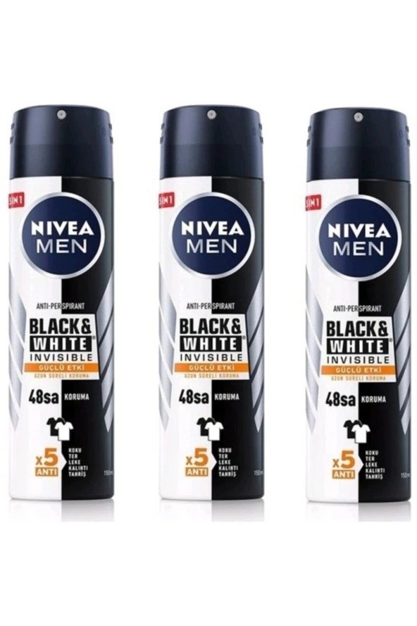 Nivea Men Anti-perspirant Black & White Invisible Güçlü Etki 48h Erkek Deodorant X 3 Adet