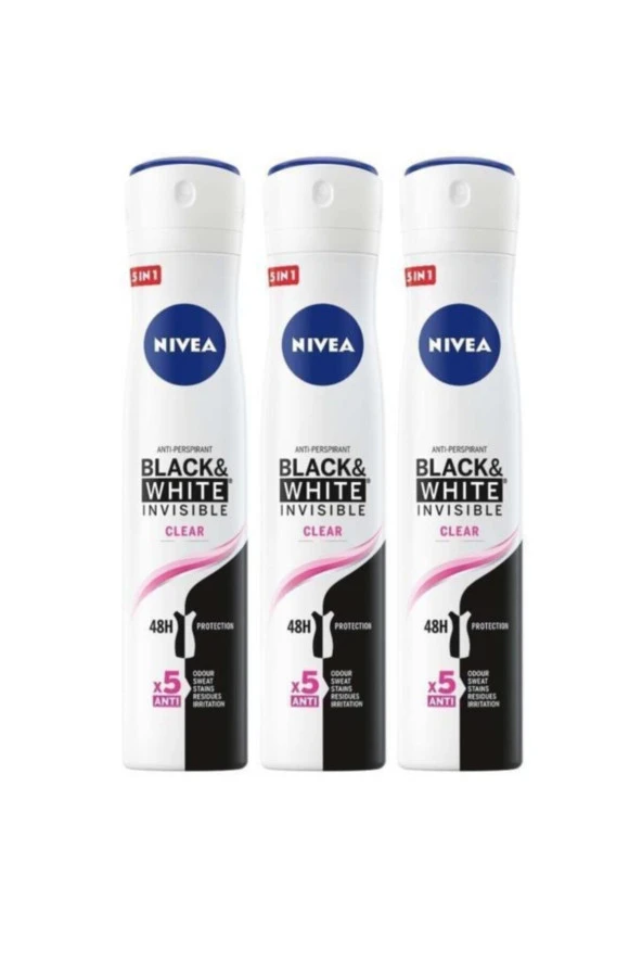 Nivea Women Deodorant Black & White Invisible Clear 150 Ml 3 Ad.