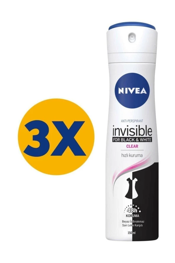 Nivea Woman Anti-perspirant Black & White Invisible Clear 48h Hızlı Kuruma Kadın Deodorant X 3 Adet