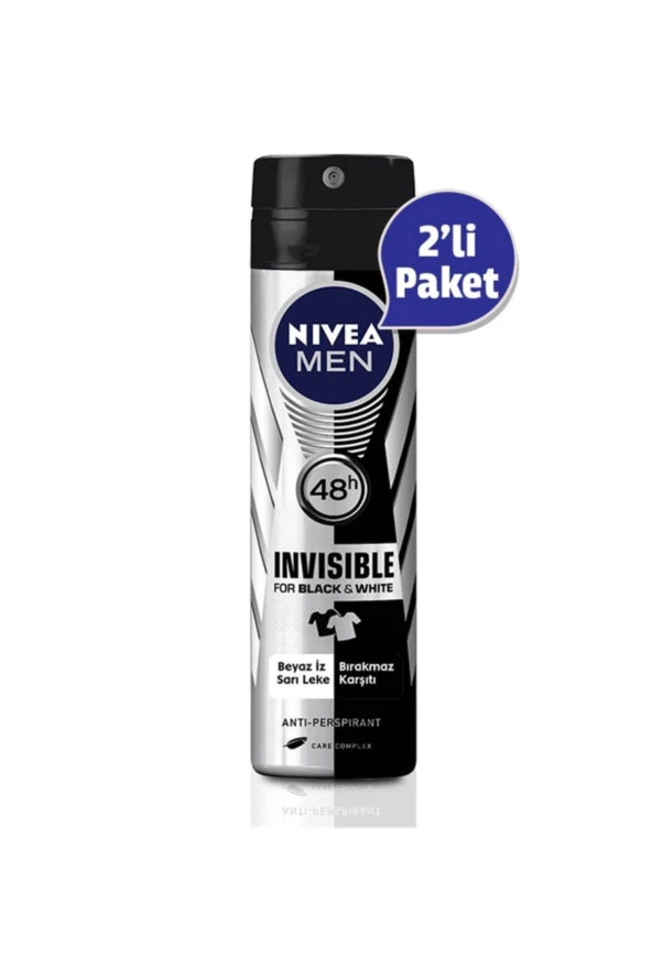 Nivea Invisible Black&whıte  Sprey Deodorant 150ml Erkek (2'li Avantaj Paket)