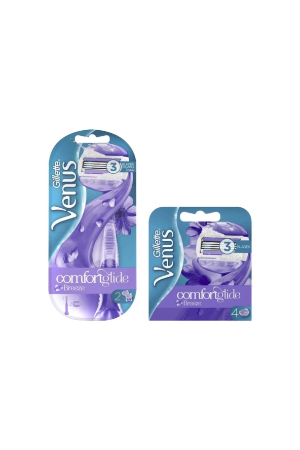 Gillette Venus Venüs Breeze Kadın Tıraş Makinesi + 2 Yedek Başlık + 4'lü Yedek Kadın Tıraş Bıçağı