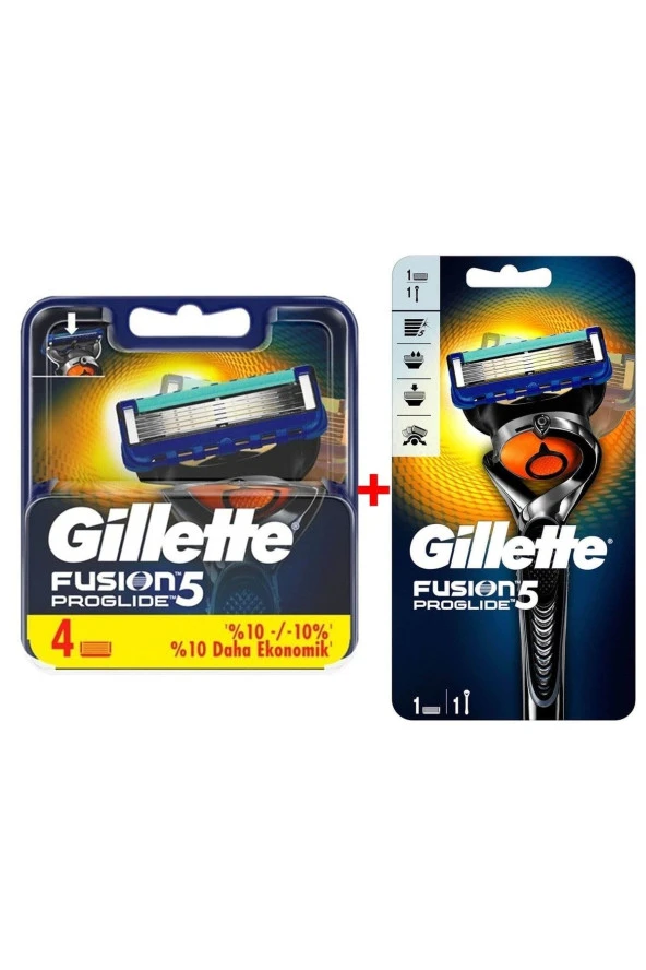 Gillette Fusion 5 Proglide Yedek Bıçak 4'lü + Proglide Flexball Tıraş Makinesi 1 Yedekli