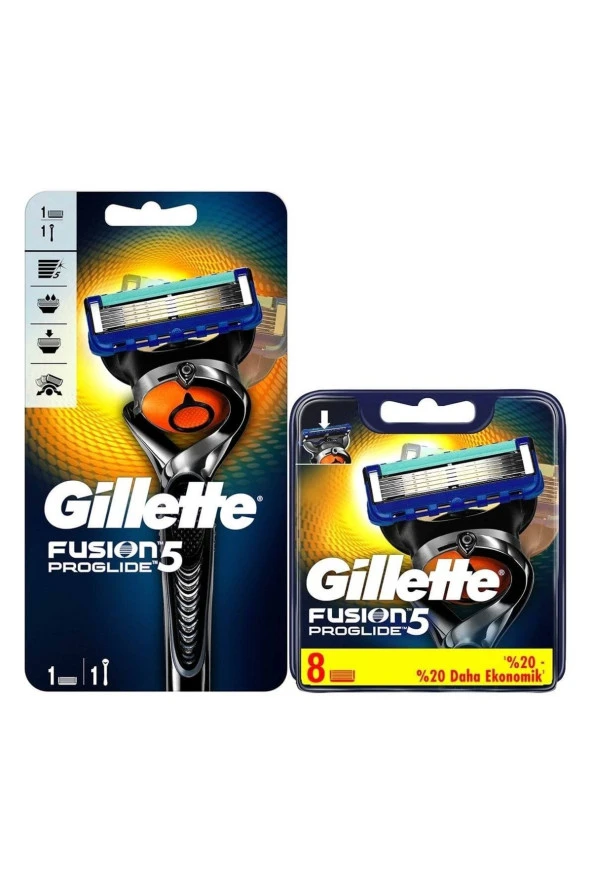 Gillette Fusion 5 Proglide Yedek Tıraş Bıçağı 8'li + Proglide Flexball Tıraş Makinesi 1 Yedekli - 1