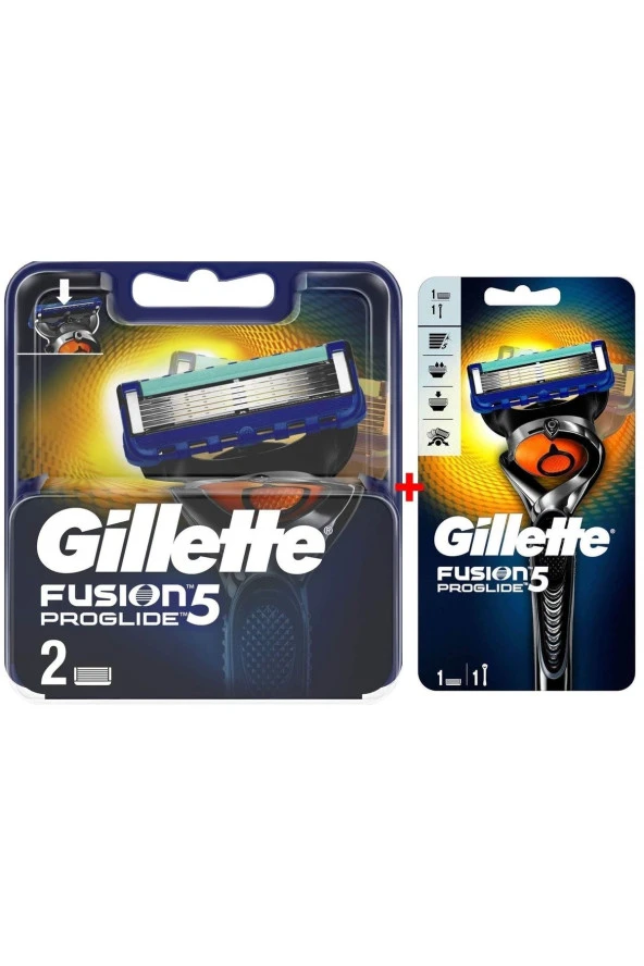 Gillette Fusion 5 Proglide 2'li Yedek Bıçak + Proglide Flexball Makine 1 Yedekli