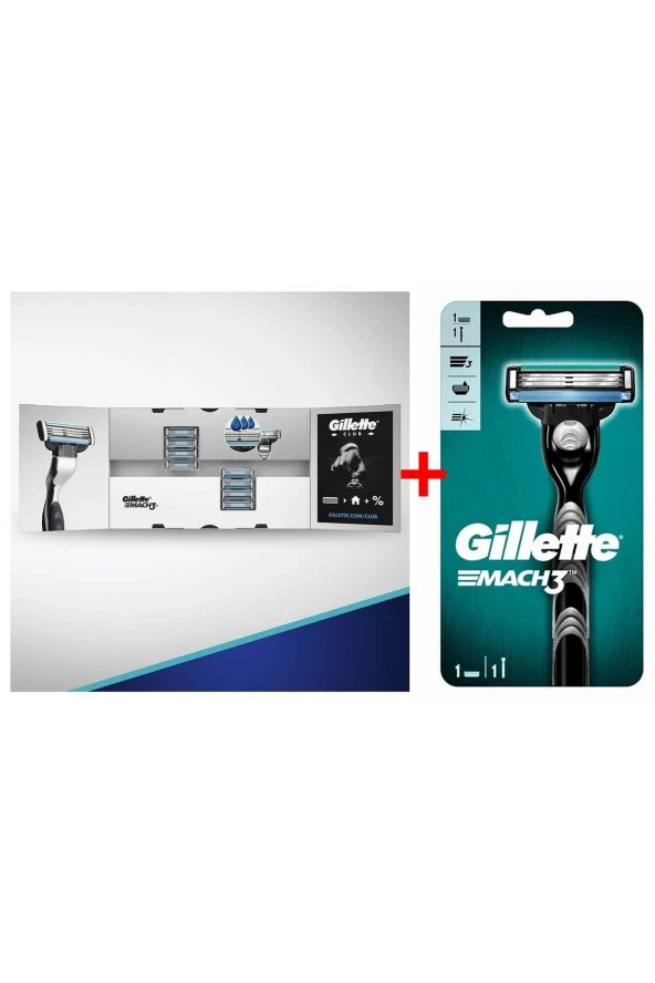 Gillette Mach3 Yedek Tıraş Bıçağı 8'li (karton Paket) + Mach3 Tıraş Makinesi 1 Yedekli