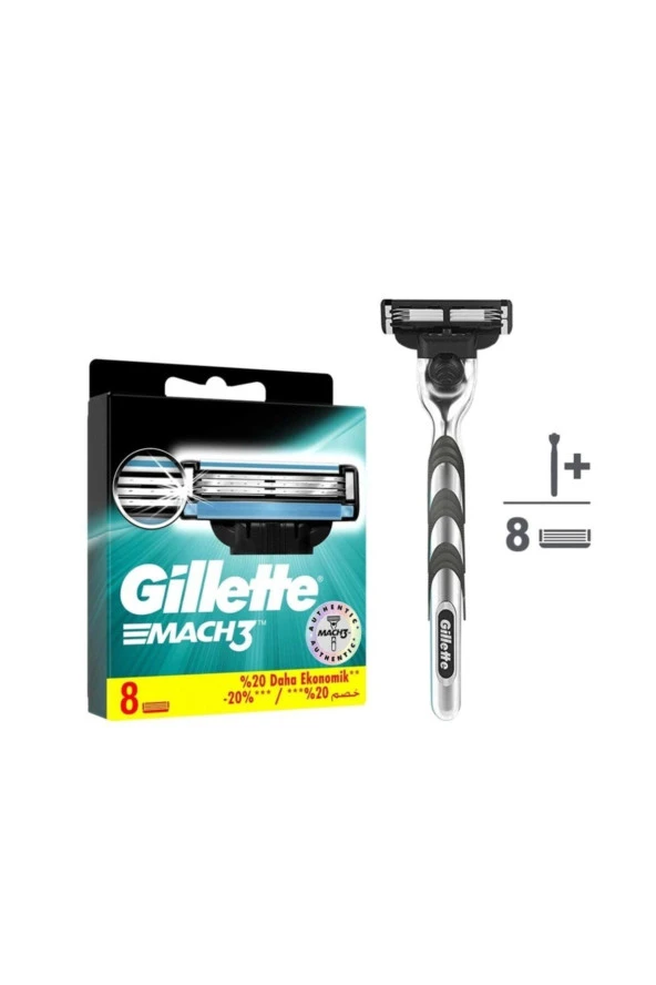 Gillette Mach3 Tıraş Paketi (tıraş Makinesi + 8'li Bıçak )