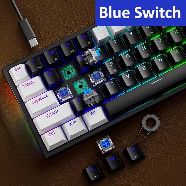 Valkyrie Blue Switch Dark Alien K710 71 Tuş RGB Gaming Klavye - Mekanik Mavi Tuş Type-C  - 2 Kademe Yükseklik BeyazSiyah - 6
