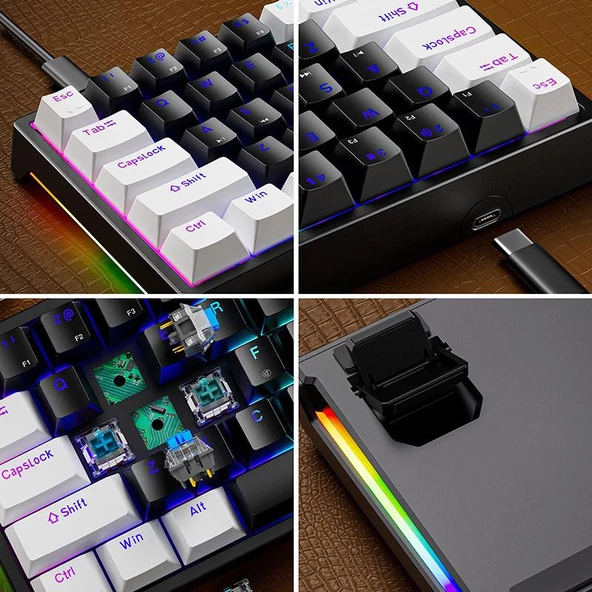 Valkyrie Blue Switch Dark Alien K710 71 Tuş RGB Gaming Klavye - Mekanik Mavi Tuş Type-C  - 2 Kademe Yükseklik BeyazSiyah - 4