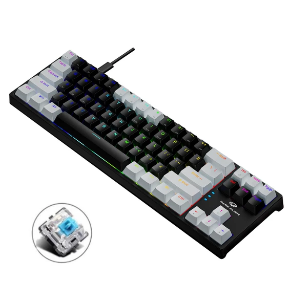 Valkyrie Blue Switch Dark Alien K710 71 Tuş RGB Gaming Klavye - Mekanik Mavi Tuş Type-C  - 2 Kademe Yükseklik BeyazSiyah