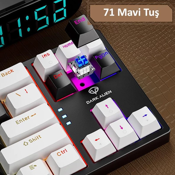 Valkyrie Blue Switch Dark Alien K710 71 Tuş RGB Gaming Klavye - Mekanik Mavi Tuş Type-C  - 2 Kademe Yükseklik BeyazSiyah - 3