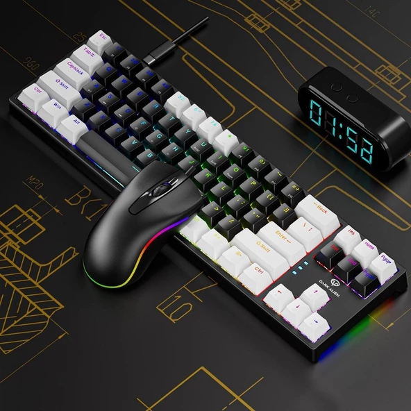 Valkyrie Blue Switch Dark Alien K710 71 Tuş RGB Gaming Klavye - Mekanik Mavi Tuş Type-C  - 2 Kademe Yükseklik BeyazSiyah - 7
