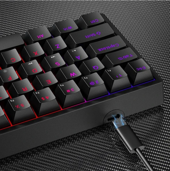 Valkyrie Leaven K620 Blue Switch Mekanik Gaming Oyun Klavyesi RGB 61 Key Mavi Tuş Type-C Klavye Siyah - 3