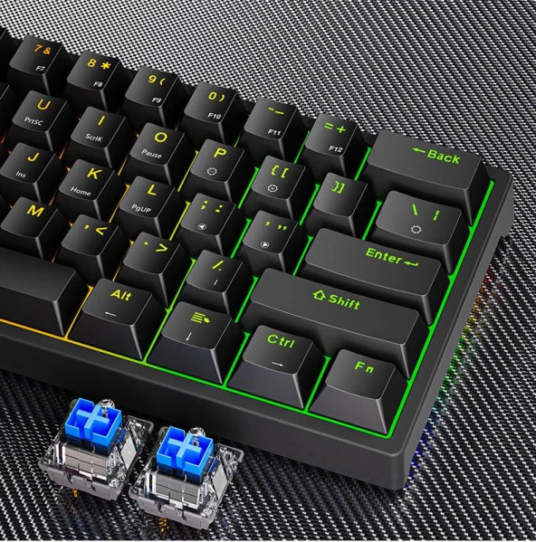 Valkyrie Leaven K620 Blue Switch Mekanik Gaming Oyun Klavyesi RGB 61 Key Mavi Tuş Type-C Klavye Siyah - 5