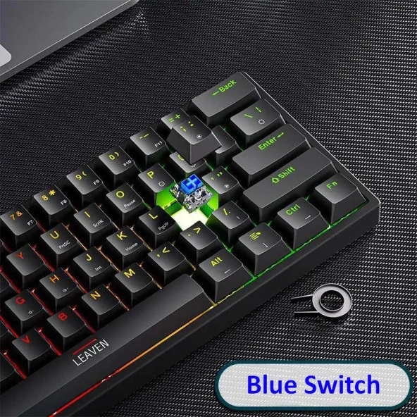 Valkyrie Leaven K620 Blue Switch Mekanik Gaming Oyun Klavyesi RGB 61 Key Mavi Tuş Type-C Klavye Siyah - 6