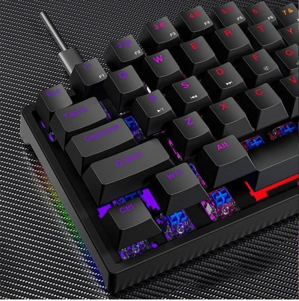 Valkyrie Leaven K620 Blue Switch Mekanik Gaming Oyun Klavyesi RGB 61 Key Mavi Tuş Type-C Klavye Siyah - 10