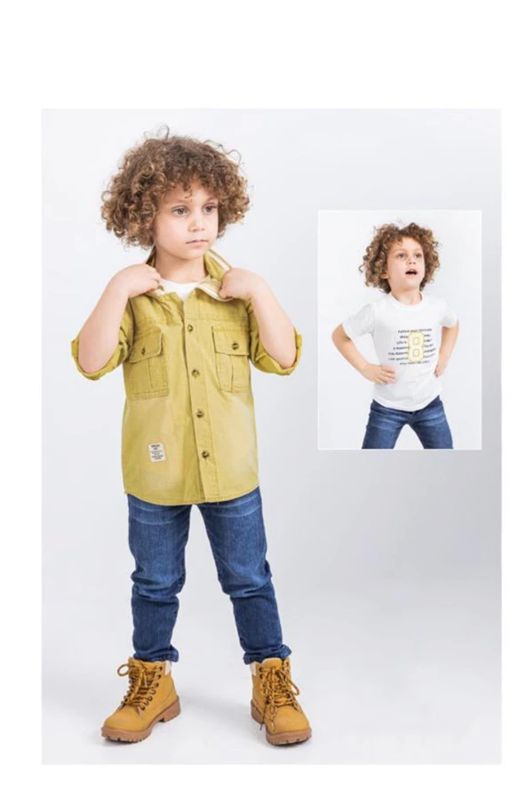 Life For Moda Erkek Çocuk Kapüşonlu Keten Gömlekli 3'lü Kot Pantolonlu Takım