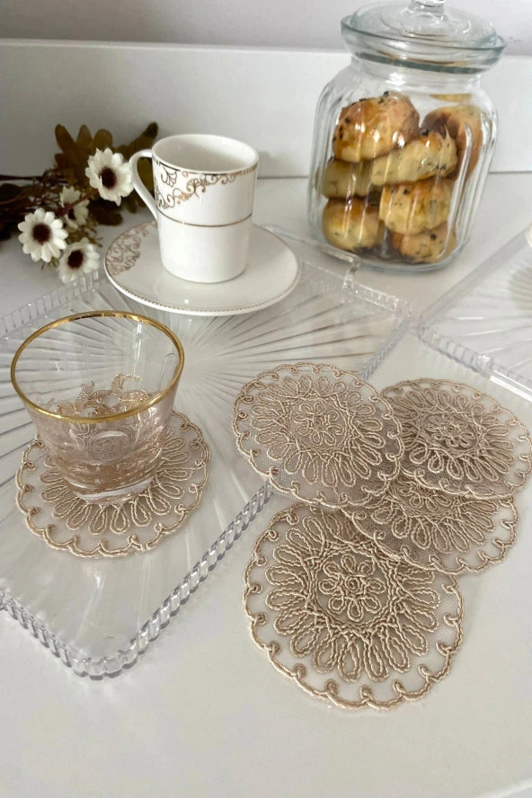 Model Havana | 6 Adet Fincan Yanı Sunum Peçetesi - Cappuccino Kokteyl Peçetesi - Resim 3