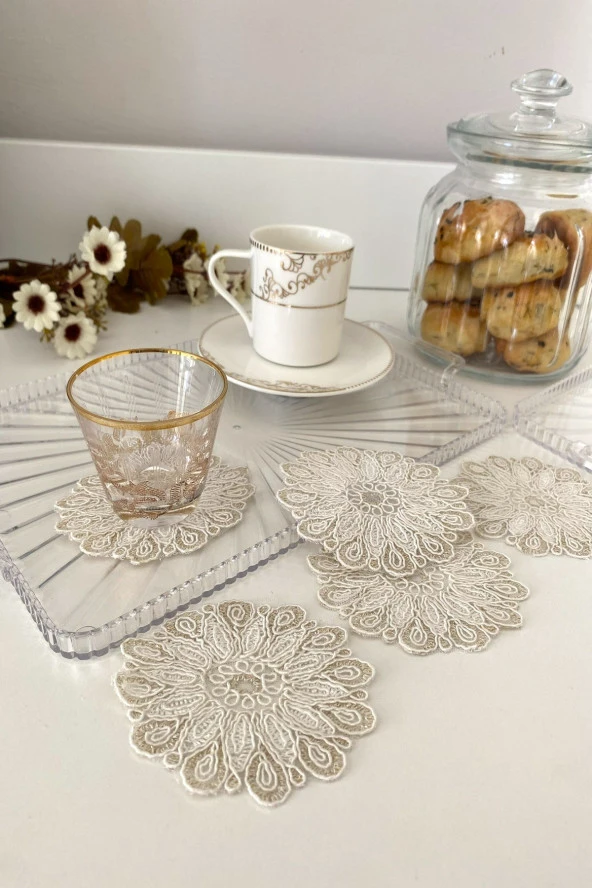 Riyad Model | 6 Adet Fincan Yanı Sunum Peçetesi - Gold Krem Kokteyl Peçetesi - Resim 2