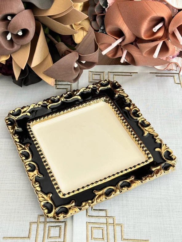 Violet Siyah Kare Servis Tabağı