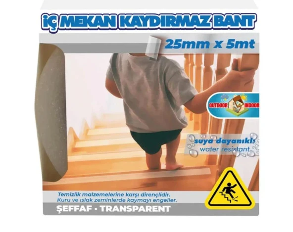 İç Mekan Zemin için Kaydırmaz Bant Şeffaf 25mm X 5mt