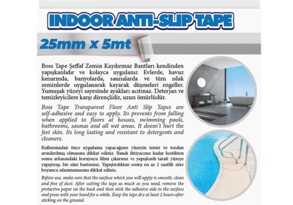 İç Mekan Zemin için Kaydırmaz Bant Şeffaf 25mm X 5mt - Resim 2