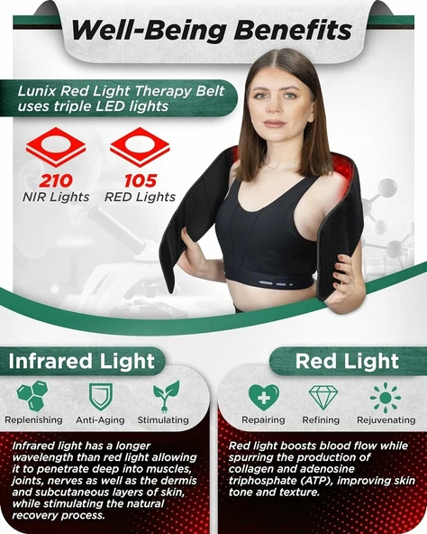 Lunix LX16 Kırmızı Işık Terapi Kemeri Dolasimi Artırın, Kasları Rahatlatın - Siyah - 4