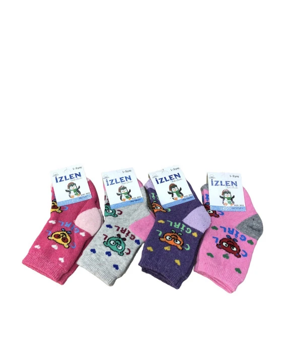 4 Lü İzlen Kız Çocuk Kalın Havlu Soket Çorap Karışık Renkler