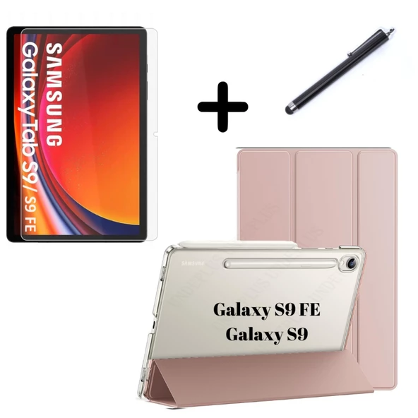 Samsung Galaxy Tab S9 FE / S9 Kılıf SET PU Deri Smart Tablet Kilifi Ekran Koruyucu + Kalem - 6