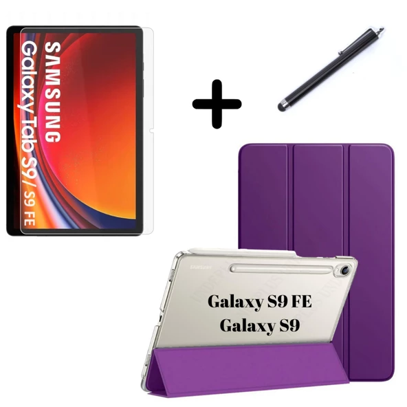 Samsung Galaxy Tab S9 FE / S9 Kılıf SET PU Deri Smart Tablet Kilifi Ekran Koruyucu + Kalem - 2