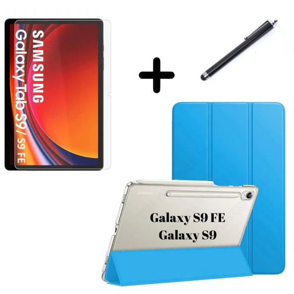 Samsung Galaxy Tab S9 FE / S9 Kılıf SET PU Deri Smart Tablet Kilifi Ekran Koruyucu + Kalem