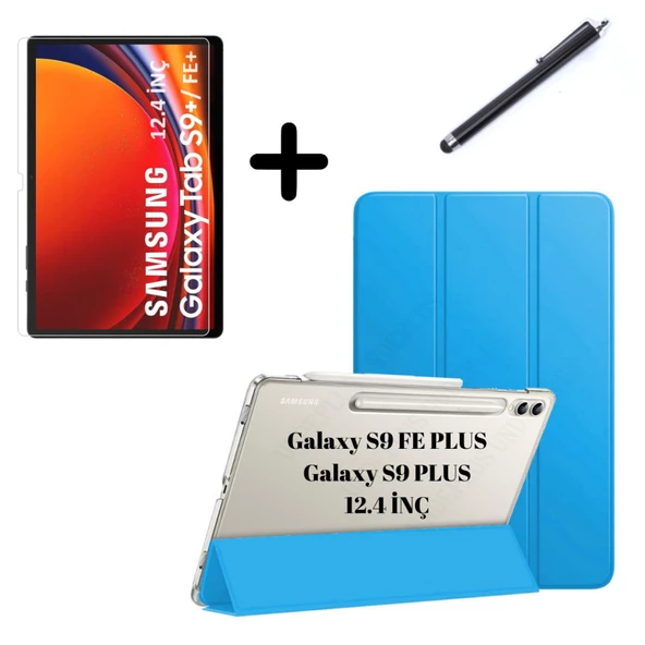 Samsung Galaxy Tab S9 FE Plus/S10 Plus/S9 Plus Kılıf SET PU Deri Smart Tablet Kilifi Ekran Koruyucu + Kalem - 4