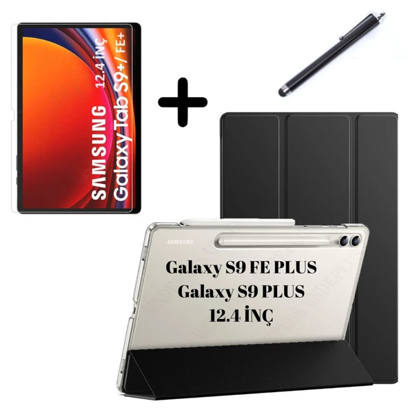 Samsung Galaxy Tab S9 FE Plus/S10 Plus/S9 Plus Kılıf SET PU Deri Smart Tablet Kilifi Ekran Koruyucu + Kalem - 9