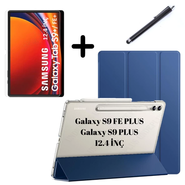 Samsung Galaxy Tab S9 FE Plus/S10 Plus/S9 Plus Kılıf SET PU Deri Smart Tablet Kilifi Ekran Koruyucu + Kalem - 8