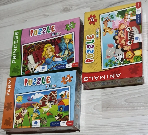 Puzzle Yapboz 3 lü Set 168 Parça (+5 yaş)