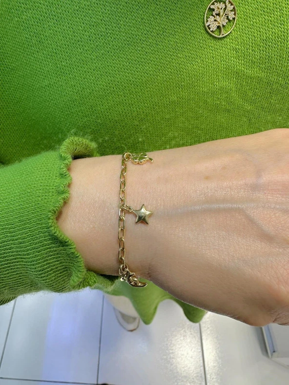 Aydede Yıldız Yonca Sallantılı Çok Tarz Altın Bileklik - Resim 2