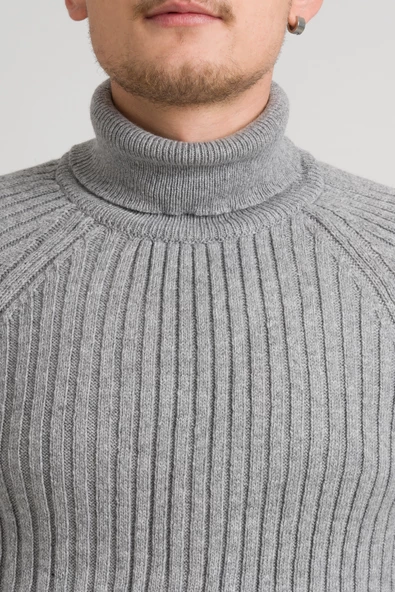 Slimfit Kendinden Çizgili Tam Balıkçı Pamuklu Kalın Triko Erkek Kazak - 12