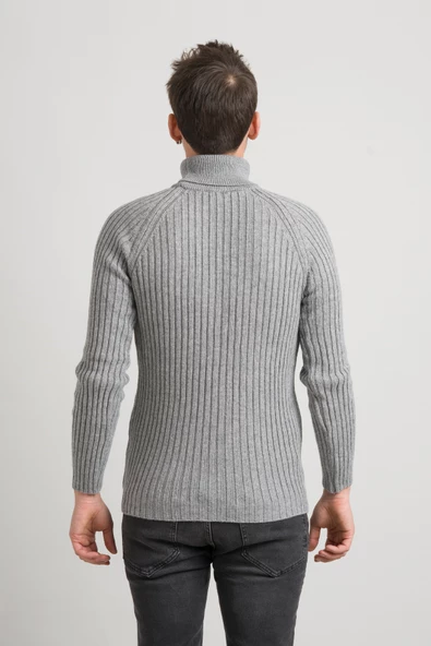 Slimfit Kendinden Çizgili Tam Balıkçı Pamuklu Kalın Triko Erkek Kazak - 11