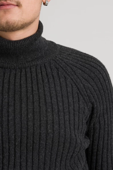 Slimfit Kendinden Çizgili Tam Balıkçı Pamuklu Kalın Triko Erkek Kazak - 8